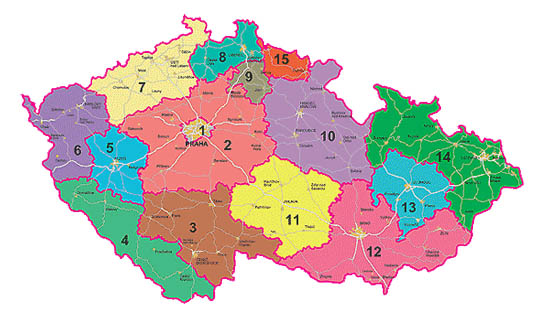 Česko mapa regióny