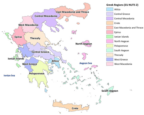 Grécko mapa regióny